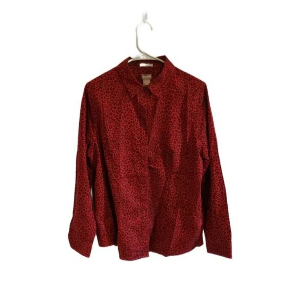 CHICO'S No Iron Stretch Leopard Shirt Red/Black